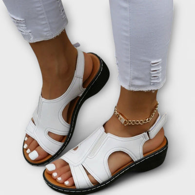 Christina - Orthopaedic Leather Sandals with Comfort Heel